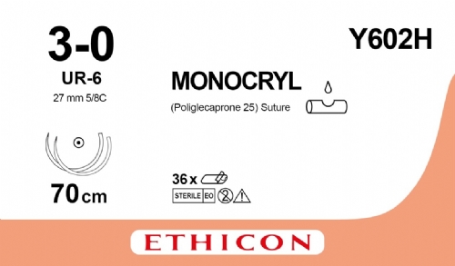 MONOCRYL (poliglecaprone 25) Suture<br/>Size: MONOCRYL PLUS<br/>Colour: 3-0<br/>Style: non cutting<br/>Size: MONOCRYL PLUS<br/>Colour: 3-0<br/>Style: non cutting