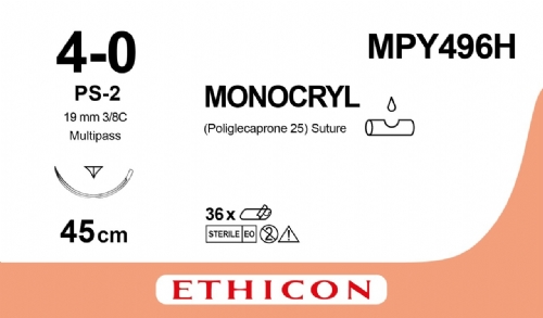 Ethicon MONOCRYL 4-0 45cm PS-2 Suture - MPY496H
