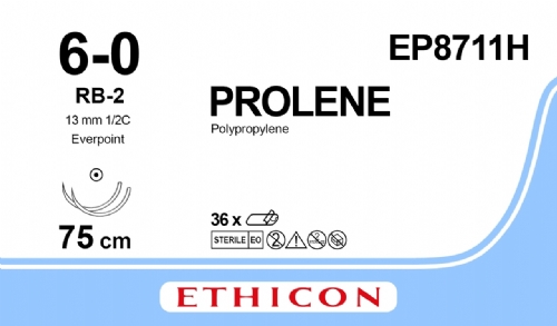 PROLENE Polypropylene Suture With EVERPOINT Technology<br/>Size: PROLENE<br/>Colour: 6-0<br/>Style: non cutting