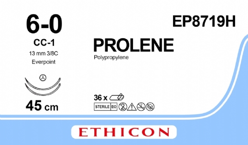 PROLENE Polypropylene Suture With EVERPOINT Technology<br/>Size: PROLENE<br/>Colour: 6-0<br/>Style: non cutting