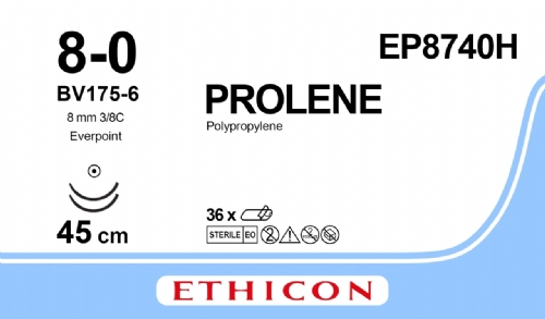 PROLENE Polypropylene Suture With EVERPOINT Technology<br/>Size: PROLENE<br/>Colour: 8-0<br/>Style: non cutting