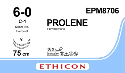 PROLENE Polypropylene Suture With EVERPOINT Technology<br/>Size: PROLENE<br/>Colour: 6-0<br/>Style: non cutting