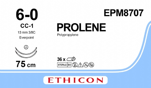 PROLENE Polypropylene Suture With EVERPOINT Technology<br/>Size: PROLENE<br/>Colour: 6-0<br/>Style: non cutting