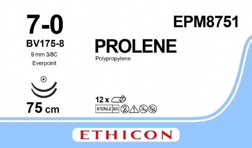 PROLENE Polypropylene Suture With EVERPOINT Technology<br/>Size: PROLENE<br/>Colour: 7-0<br/>Style: non cutting