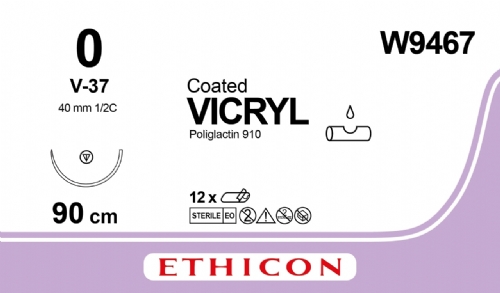 COATED VICRYL (polyglactin 910) Suture<br/>Size: VICRYL PLUS<br/>Colour: 0<br/>Style: non cutting<br/>Size: VICRYL PLUS<br/>Colour: 0<br/>Style: non cutting