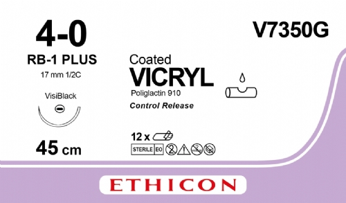 VCL CT BRD VIO 4X45CM M1.5<br/>Size: VICRYL<br/>Colour: 4-0<br/>Style: non cutting