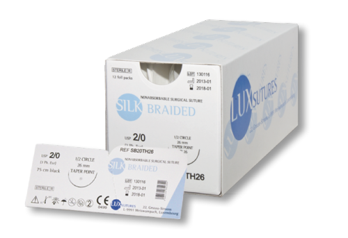 SILK Black Braided Non-Absorbable Surgical Suture — USP 5/0 (EP 1), 75 cm, 3/8 Circle Reverse Cutting Needle 16 mm