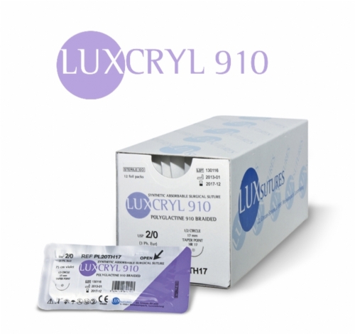 LUXCRYL 910 Polyglactin 910 Absorbable Braided Surgical Suture – USP 5/0 – 75 cm – Violet – HR 13 (13 mm) Reverse Cutting Needle (Box of 12)