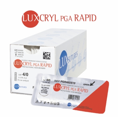 LUXCRYL PGA Rapid Absorbable Braided Surgical Suture – USP 4/0 – 75 cm – Undyed – HR 17 (17 mm) Reverse Cutting Needle (Box of 12)