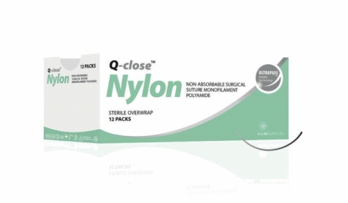 Q-close Nylon Non-Absorbable Monofilament Nylon Surgical Suture – USP 1 – 50 cm – Black – 3/8 Circle Conventional Cutting 90 mm Needle with 40 mm Retention Tubing (Box of 12)