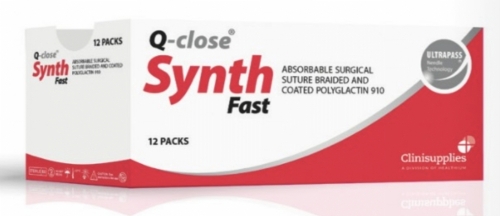 Q-close SYNTH Fast Absorbable Polyglactin 910 Suture – USP 4-0 – 45 cm – Undyed – 3/8 Circle Reverse Cutting 19 mm Needle (Box of 12)