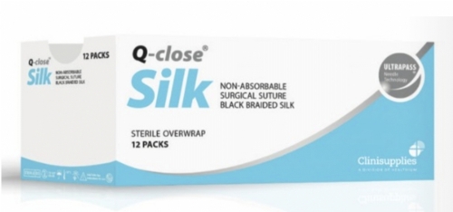 Q-close Silk Non-Absorbable Surgical Suture – USP 2-0 – 100 cm – Black – Straight Cutting 75 mm Needle (Box of 12)