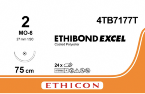 Ethicon Ethibond Excel Braided Polyester Suture (Green White) USP 2 – 75cm – 1 2 Circle Taperpoint Needle 26mm (Box of 24)