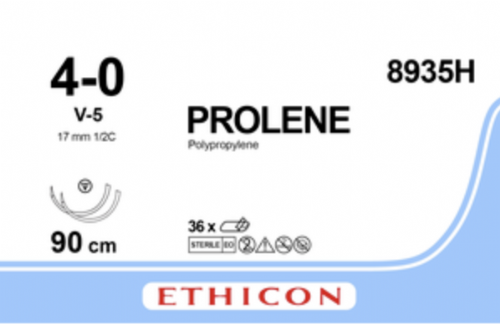 8935H Ethicon Prolene Polypropylene Monofilament Suture (Blue) USP 4 0 – 90cm – 1 2 Circle Tapercut Needle 17mm Double Armed (Box of 36)
