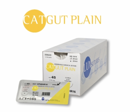 LuxSutures Catgut Plain Absorbable Surgical Suture – USP 2/0 – 75 cm – Beige – DS 24 (24 mm) Reverse Cutting Needle (Box of 12)