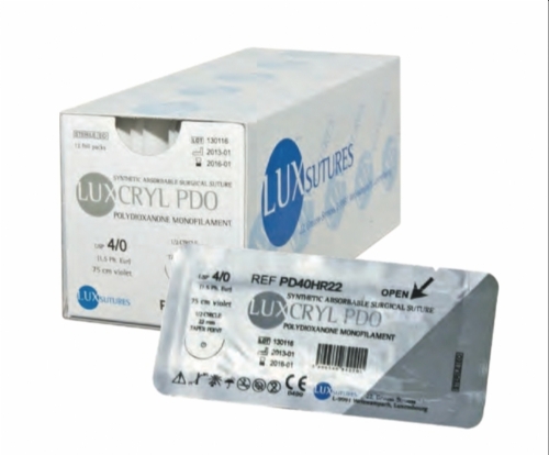 LuxSutures LUXCRYL PDO Absorbable Surgical Suture – USP 4/0 – 75 cm – Violet – DS 19 (19 mm) Round-Bodied Taper Needle (Box of 12)