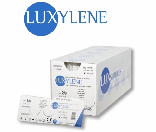 LUXSUTURES® LUXYLENE POLYPROPYLENE NON-ABSORBABLE MONOFILAMENT SURGICAL SUTURE – USP 0 – 75 CM – DS 40 REVERSE CUTTING NEEDLE (BOX OF 12)