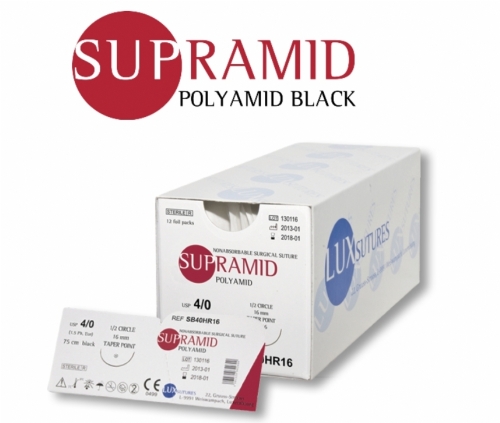LUXSUTURES® SUPRAMID® BLACK POLYAMIDE NON-ABSORBABLE MULTIFILAMENT SURGICAL SUTURE – USP 4/0 – 75 CM – DRT 18 TAPERCUT NEEDLE – BLACK (BOX OF 12)