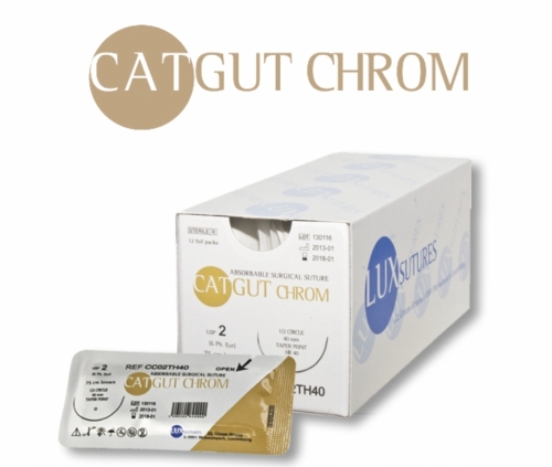 LUXSUTURES® CHROMIC CATGUT ABSORBABLE SURGICAL SUTURE (NON-CE) – USP 0 – 90 CM – HR 40 ROUND BODIED TAPER POINT NEEDLE (BOX OF 12)