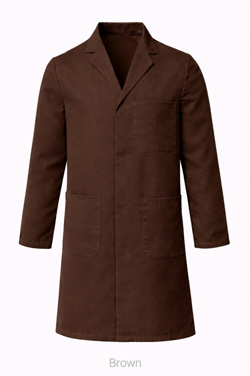 Lab Coat Stud Fastening - 100% Cotton - Brown