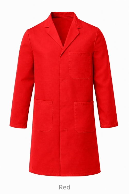 Lab Coat Stud Fastening - 100% Cotton - Red