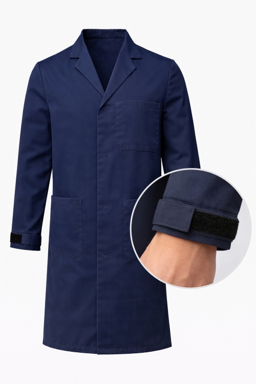 Autoclavable Lab Coat Velcro Cuffs - 100% Cotton Drill - Dark Navy