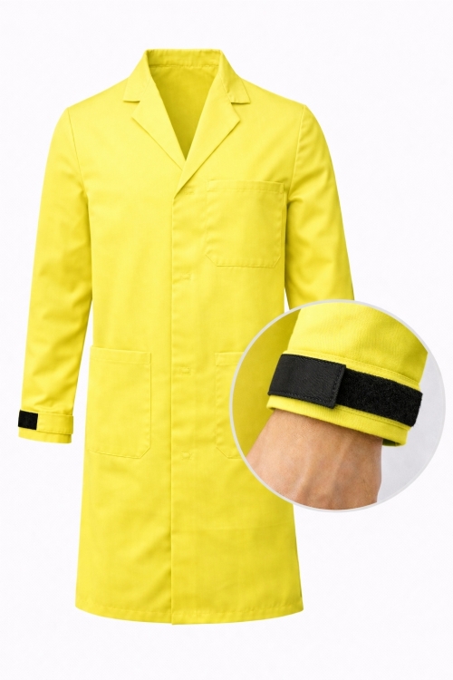 Autoclavable Lab Coat Velcro Cuffs - 100% Cotton Drill - Lemon