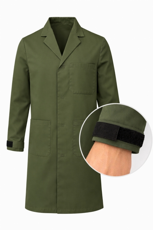 Autoclavable Lab Coat Velcro Cuffs - 100% Cotton Drill - Olive