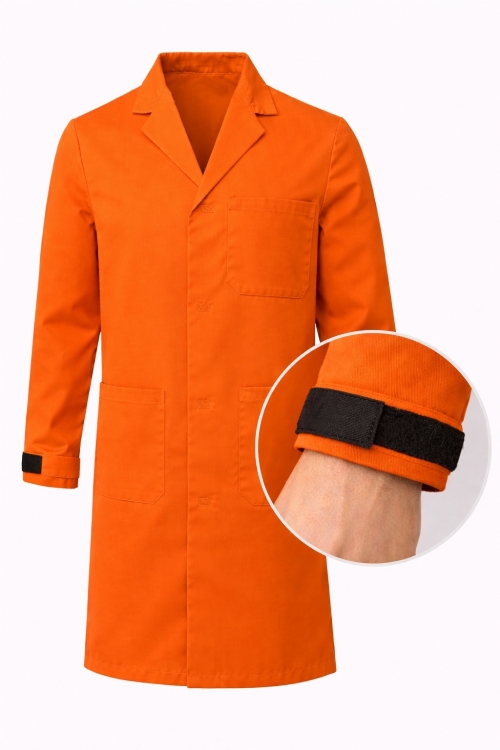 Autoclavable Lab Coat Velcro Cuffs - 100% Cotton Drill - Orange