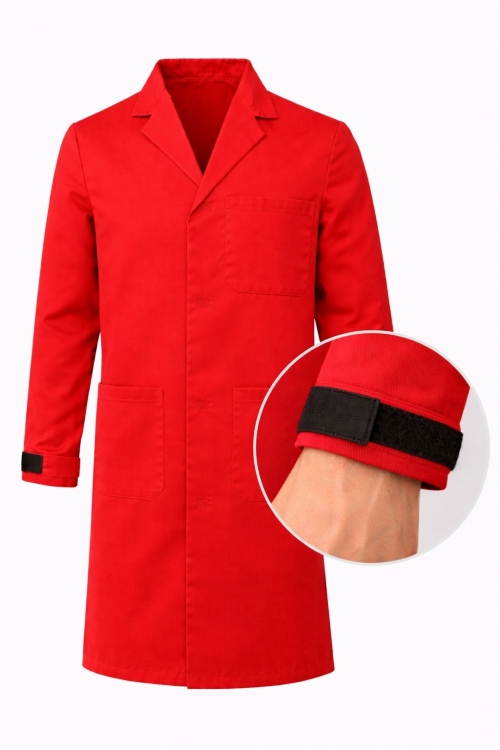 Autoclavable Lab Coat Velcro Cuffs - 100% Cotton Drill - Red