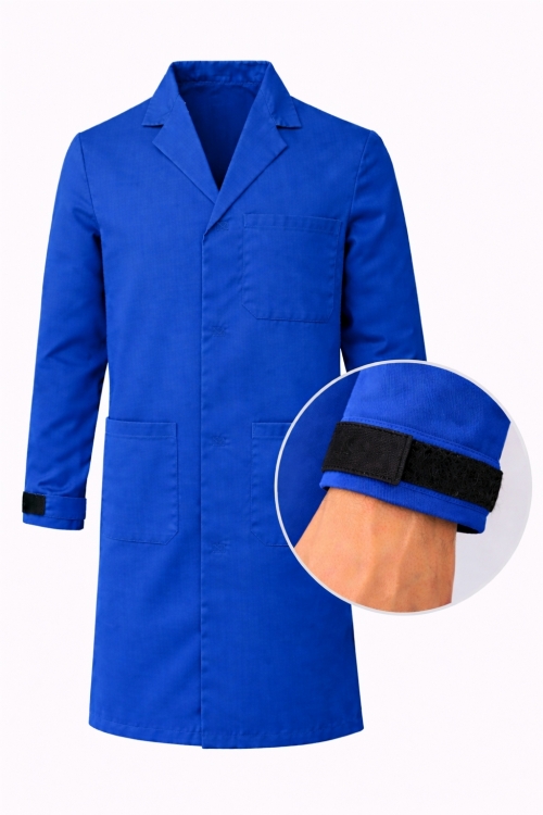 Autoclavable Lab Coat Velcro Cuffs - 100% Cotton Drill - Royal Blue