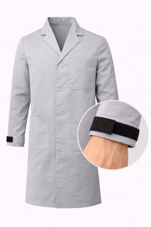 Autoclavable Lab Coat Velcro Cuffs - 100% Cotton Drill - Silver