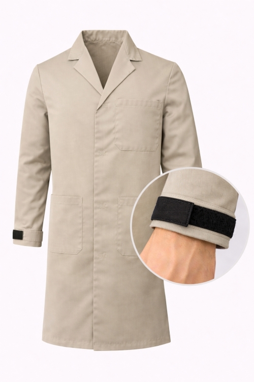Autoclavable Lab Coat Velcro Cuffs - 100% Cotton Drill - Stone