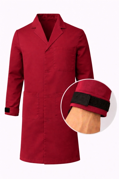 Autoclavable Lab Coat Velcro Cuffs - 100% Cotton Drill - Wine